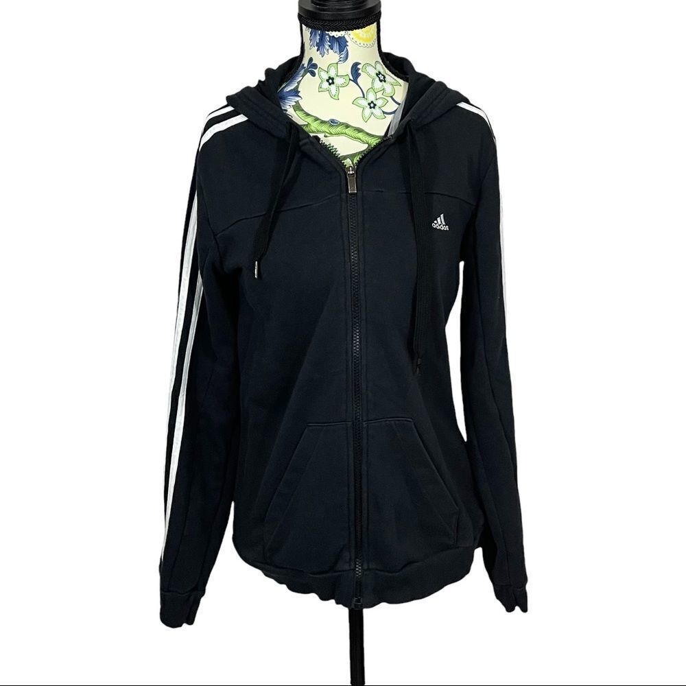 Adidas Zipper Hoodie Black/White Size S - Picture 1 of 2